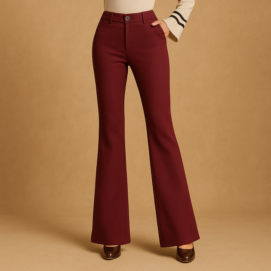 Flared Trousers Cotton Blend High-Waist
