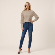 Long Sleeve Top Textured Knit Lace Sleeves — view 2
