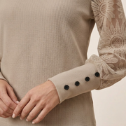 Long Sleeve Top Textured Knit Lace Sleeves — view 4