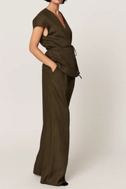 Olive Green Wrap Top Wide-Leg Trouser Co-Ord Set — view 2