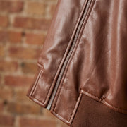 Bomber Jacket Leather Ribbed Trim — view 3