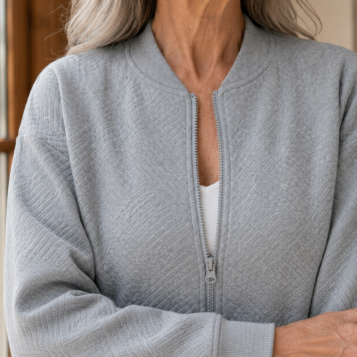 Quilted Bomber Jacket Geometric Texture — view 3