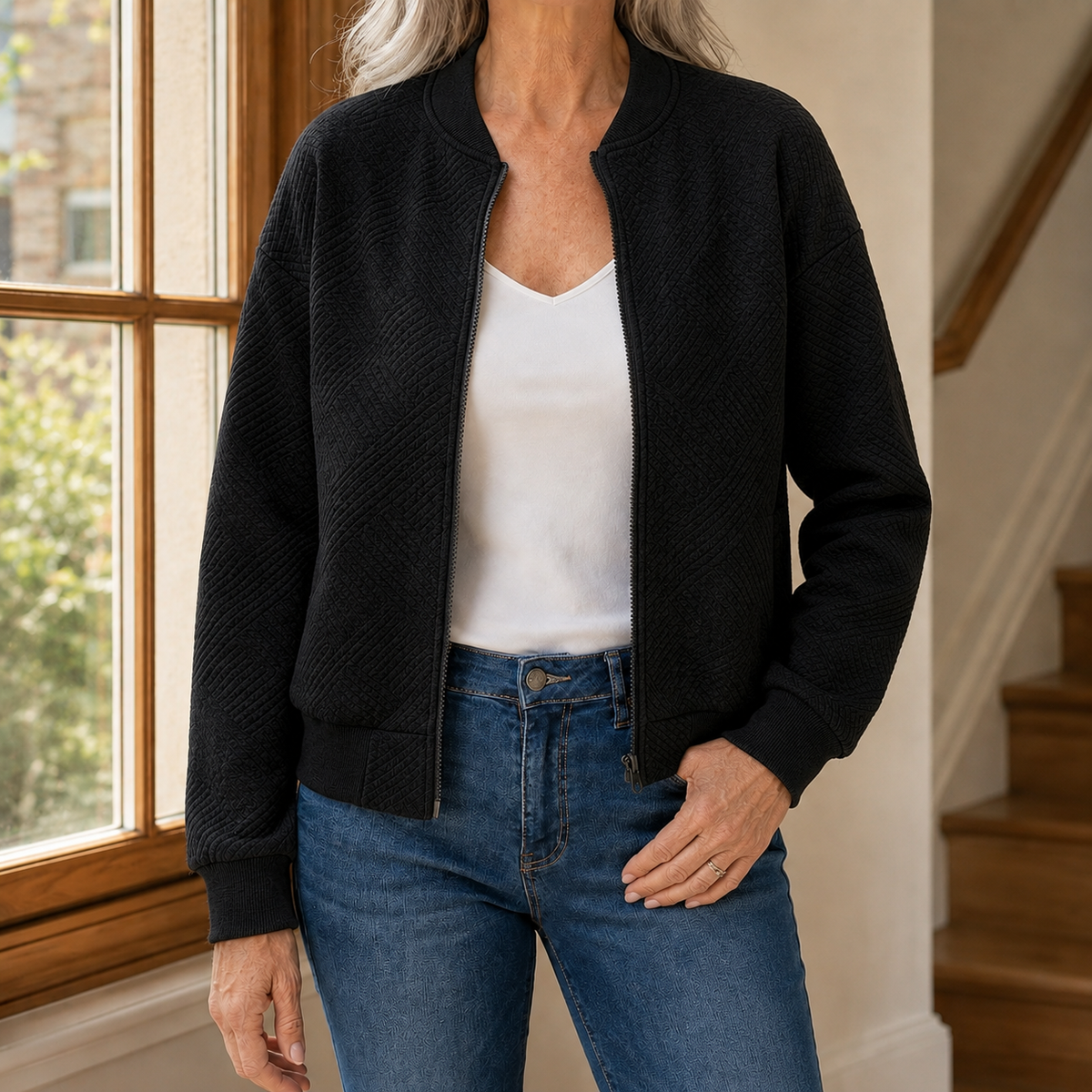 Quilted Bomber Jacket Geometric Texture — view 4