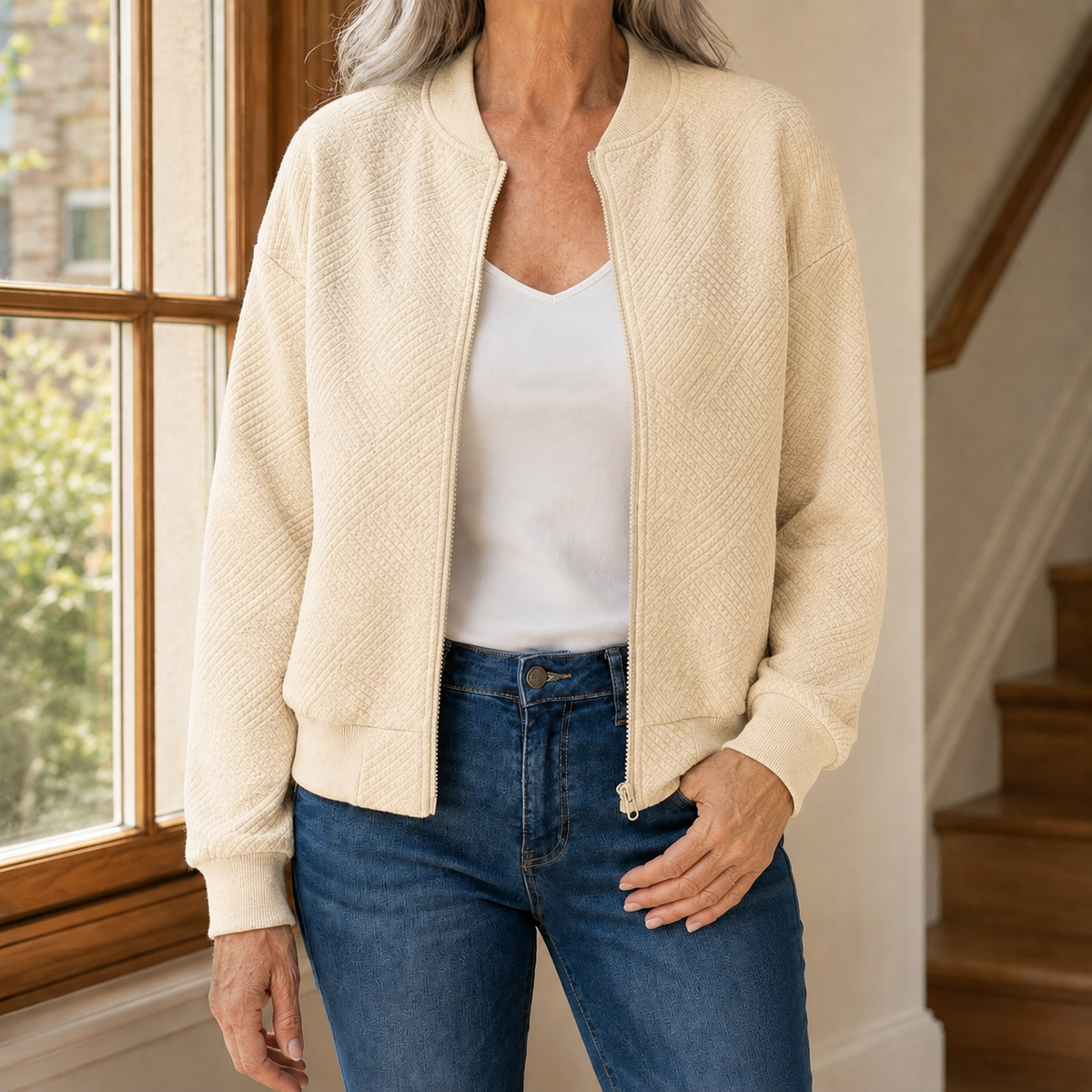 Quilted Bomber Jacket Geometric Texture — view 5