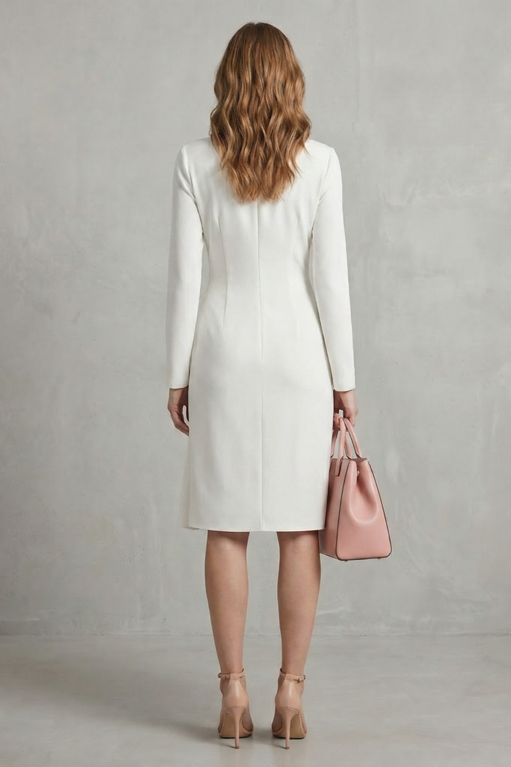 Midi Wrap Dress Crepe Long Sleeve Ruched Waist — view 4