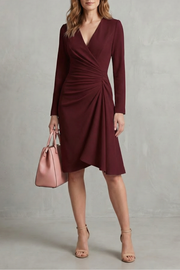 Midi Wrap Dress Crepe Long Sleeve Ruched Waist — view 9