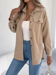 Corduroy Shacket Camel Button-Front Oversized