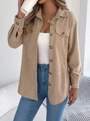 Corduroy Shacket Camel Button-Front Oversized — view 2