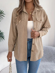 Corduroy Shacket Camel Button-Front Oversized — view 3