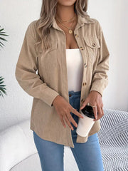 Corduroy Shacket Camel Button-Front Oversized — view 5