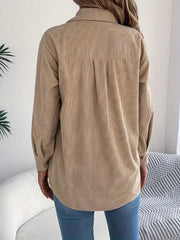 Corduroy Shacket Camel Button-Front Oversized — view 6