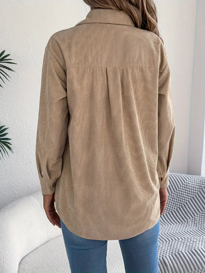 Corduroy Shacket Camel Button-Front Oversized — view 6