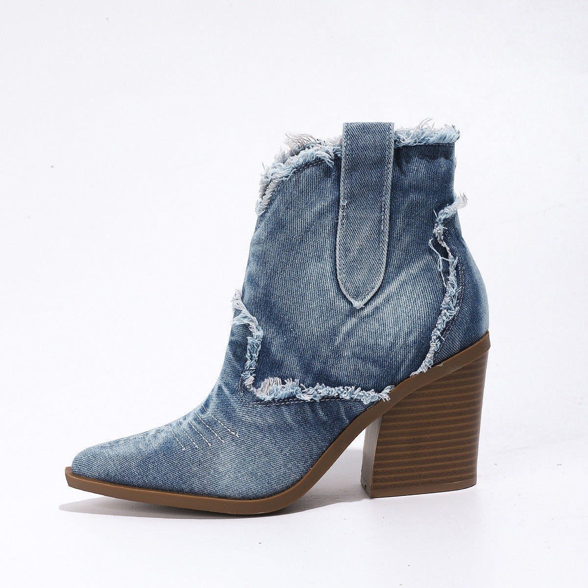 Ankle Boots Denim Western Block Heel — view 5