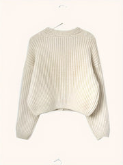 Cardigan Cream Chunky Knit V-Neck Button-Front — view 2
