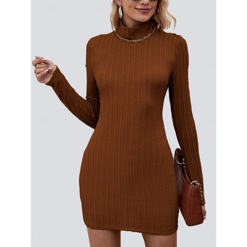 Mini Bodycon Dress Cable Knit Turtleneck — view 3