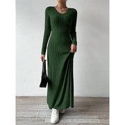 Maxi Dress Ribbed Knit Long Sleeve V-Neck — view 4