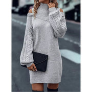 Mini Sweater Dress Knit Cold-Shoulder Turtleneck — view 6