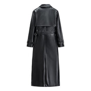 Longline Trench Coat Black Faux Leather Belted — view 2