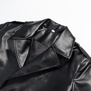Longline Trench Coat Black Faux Leather Belted — view 3