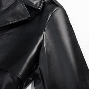 Longline Trench Coat Black Faux Leather Belted — view 4