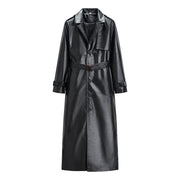 Longline Trench Coat Black Faux Leather Belted — view 5