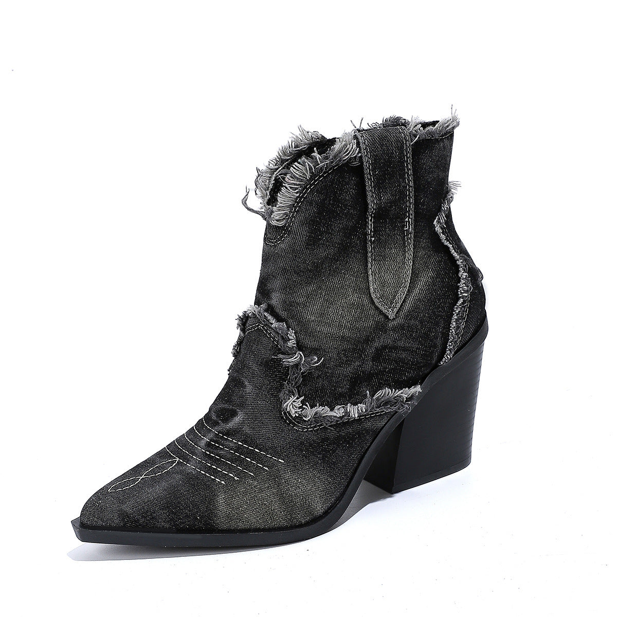 Ankle Boots Denim Western Block Heel — view 8