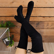 Over-the-Knee Boots Black Faux Suede Block Heel — view 4