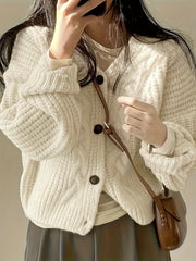 Cardigan Cream Chunky Knit V-Neck Button-Front — view 5