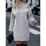 Mini Sweater Dress Knit Cold-Shoulder Turtleneck — view 9