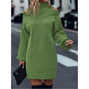 Mini Sweater Dress Knit Cold-Shoulder Turtleneck — view 2