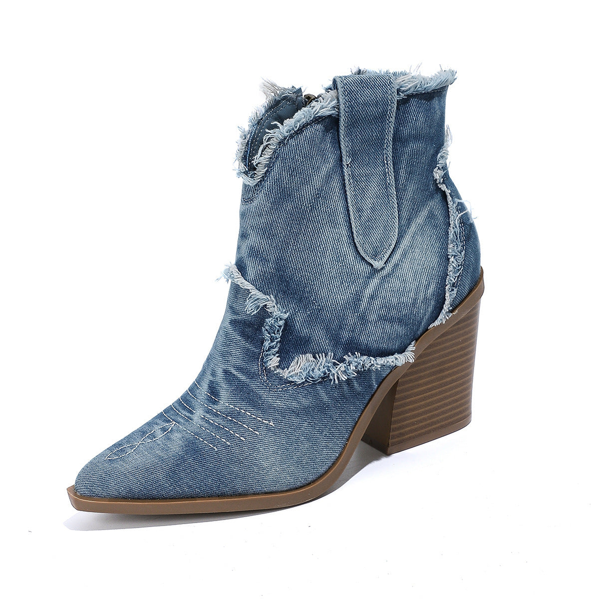 Ankle Boots Denim Western Block Heel — view 9