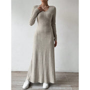 Maxi Dress Ribbed Knit Long Sleeve V-Neck — view 9