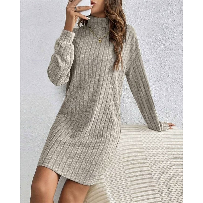 Mini Sweater Dress Ribbed Knit Turtleneck — view 5
