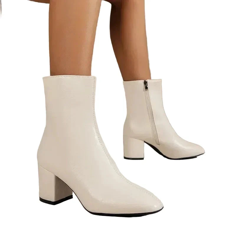 Ankle Boots Faux Leather Block Heel