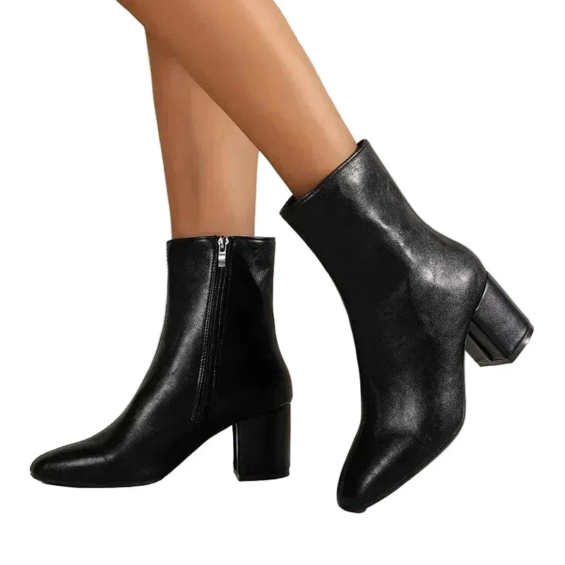 Ankle Boots Faux Leather Block Heel — view 4