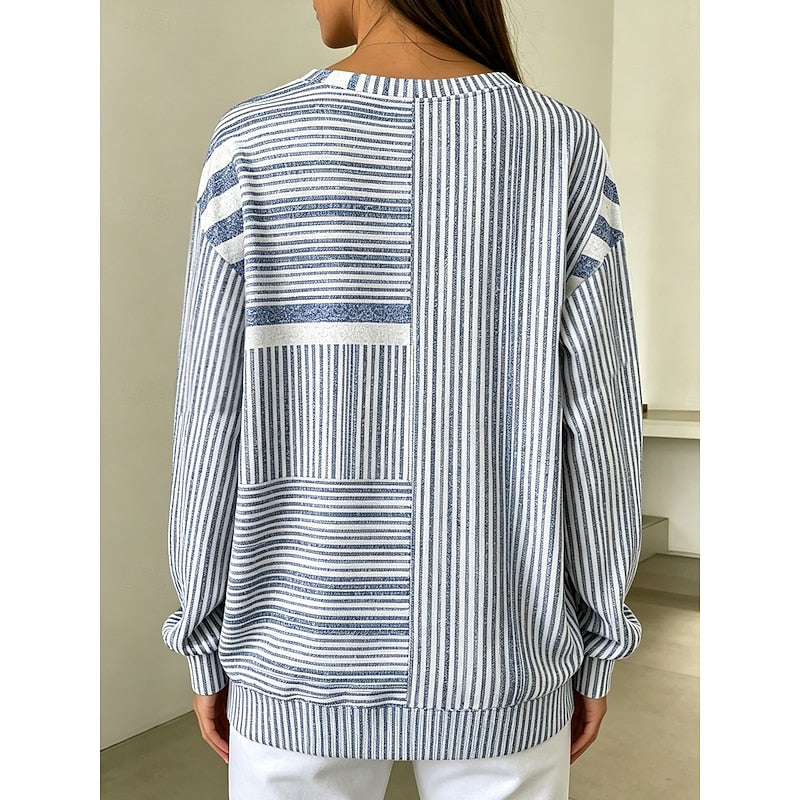 Crew Neck Sweatshirt Striped Colour-Block Long Sleeve