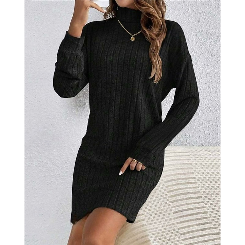 Mini Sweater Dress Ribbed Knit Turtleneck — view 3