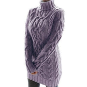 Sweater Dress Cable-Knit Turtleneck Long Sleeve
