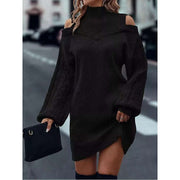 Mini Sweater Dress Knit Cold-Shoulder Turtleneck — view 3