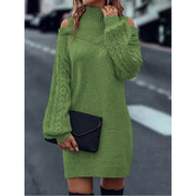 Mini Sweater Dress Knit Cold-Shoulder Turtleneck