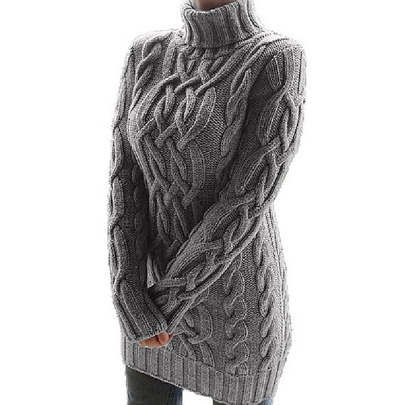 Sweater Dress Cable-Knit Turtleneck Long Sleeve — view 6
