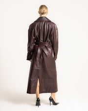 Trench Coat Dark Brown Leather Belted Oversized — view 4