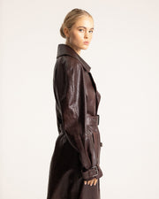 Trench Coat Dark Brown Leather Belted Oversized — view 2