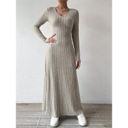 Maxi Dress Ribbed Knit Long Sleeve V-Neck — view 6