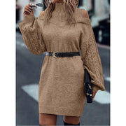 Mini Sweater Dress Knit Cold-Shoulder Turtleneck — view 2
