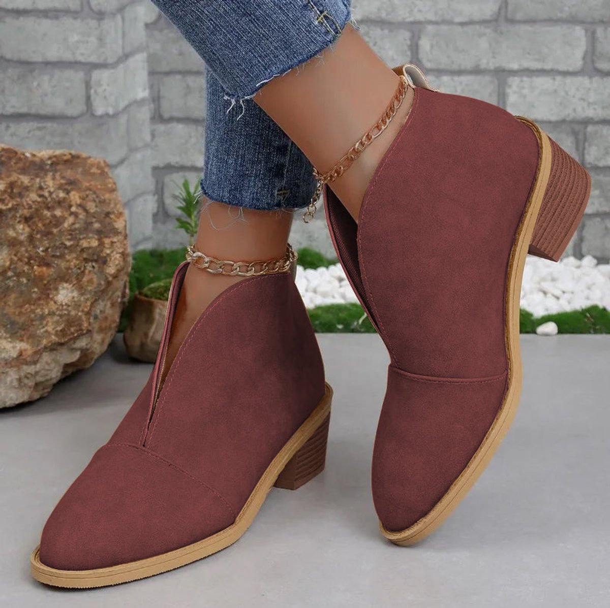 Block Heel Ankle Boots Faux Leather Pointed Toe — view 4