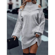 Mini Sweater Dress Knit Cold-Shoulder Turtleneck — view 7