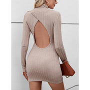 Mini Bodycon Dress Cable Knit Turtleneck — view 2