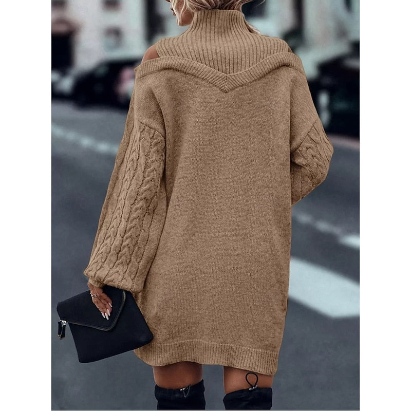 Mini Sweater Dress Knit Cold-Shoulder Turtleneck — view 5