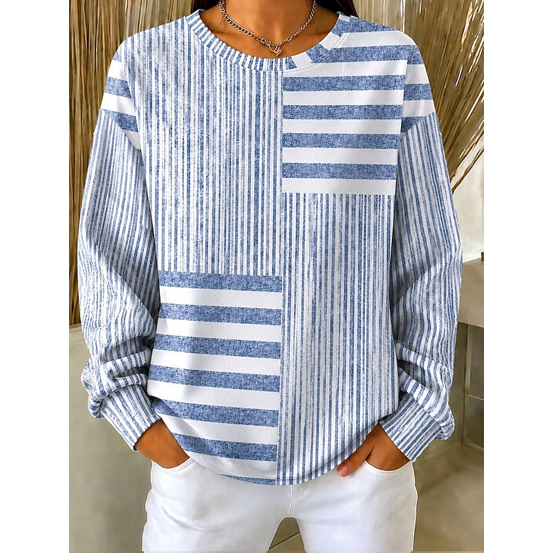 Crew Neck Sweatshirt Striped Colour-Block Long Sleeve
